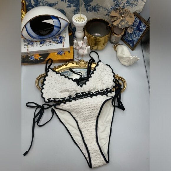 🆕 ZIMMERMANN 🧿 NWT Halliday Knit Scoop Bikini - Ivory/Black - Sz 2 - US 6 / 8 - Picture 10 of 14